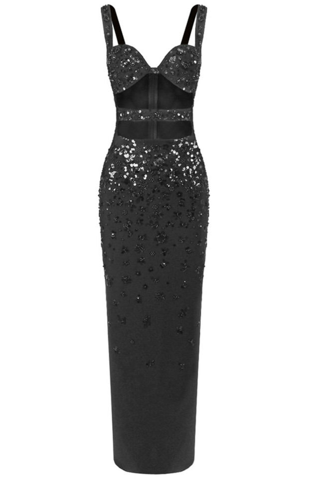 Crystal Cut Out Bustier Maxi Dress Black