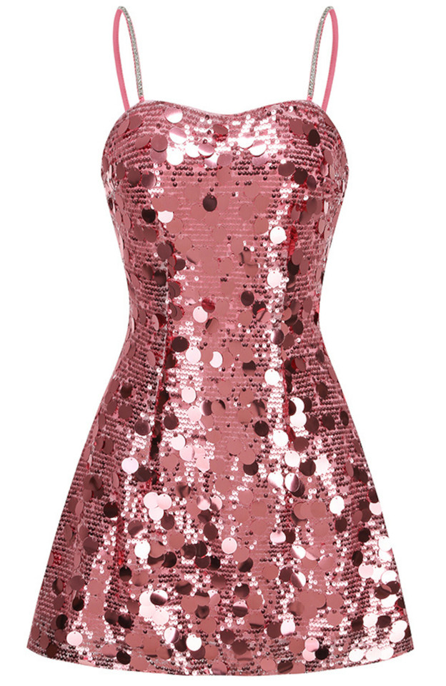 Sequin A Line Dress Pink