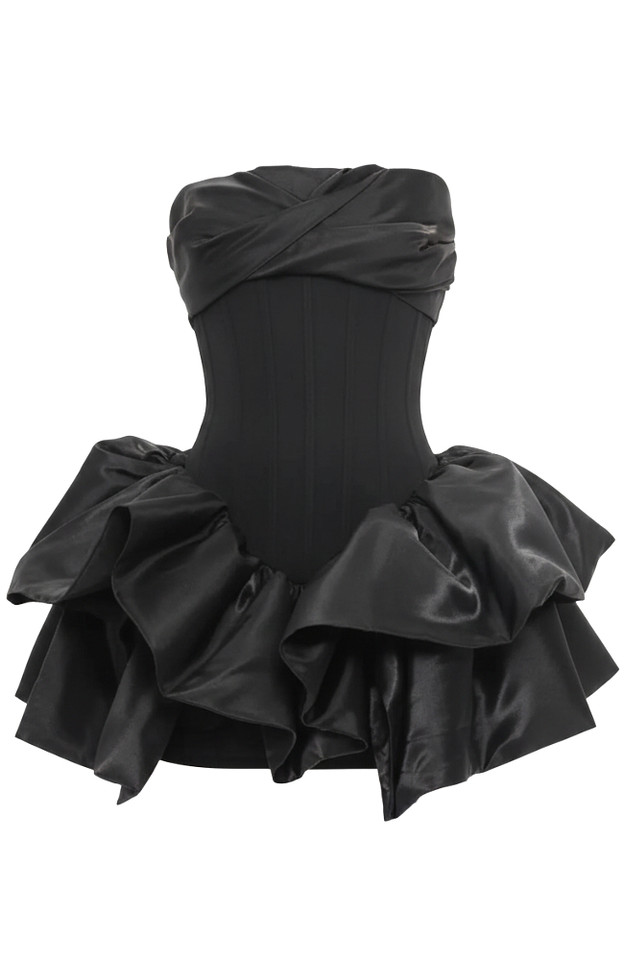 Strapless Draped Ruffle Dress Black