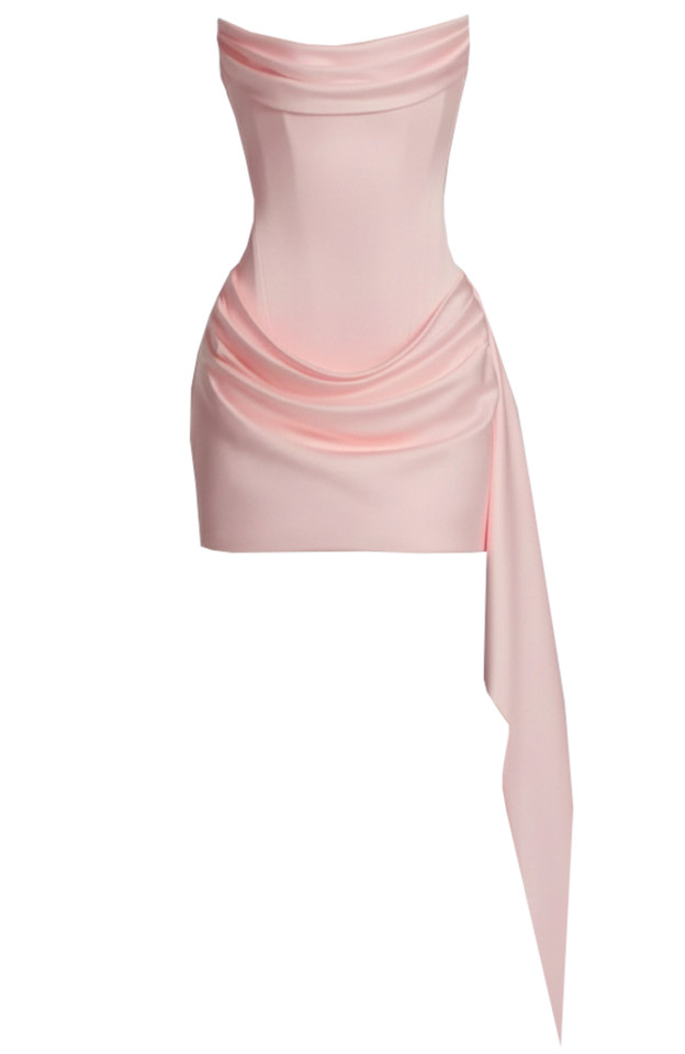 Strapless Draped Corset Dress Pink