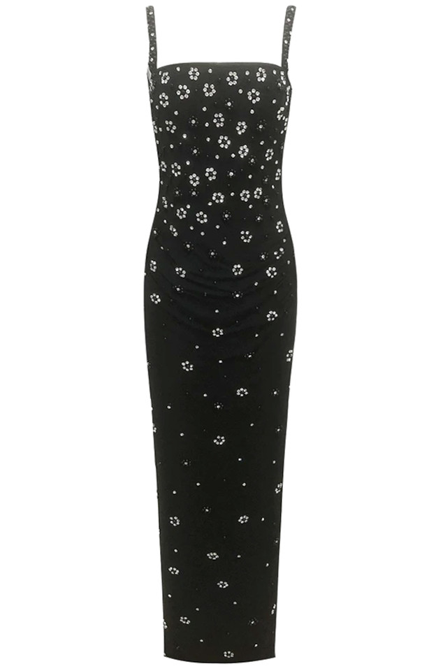 Crystal Flower Corset Maxi Dress Black