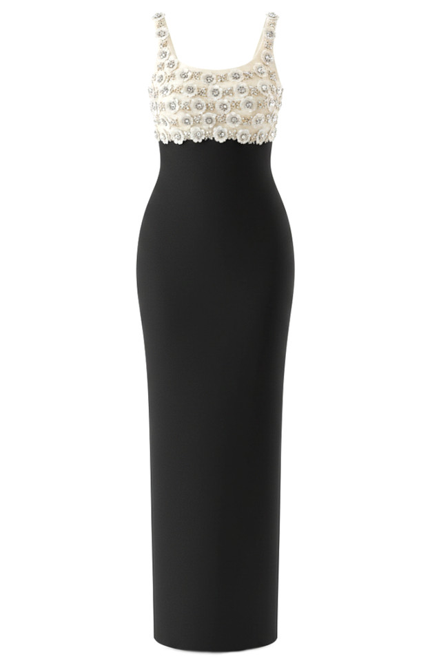 Floral Bustier Maxi Dress Black Ivory