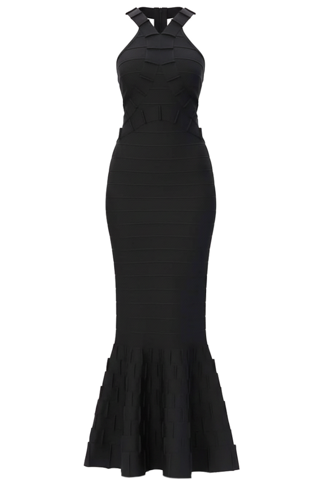 Halter Structured Mermaid Maxi Dress Black