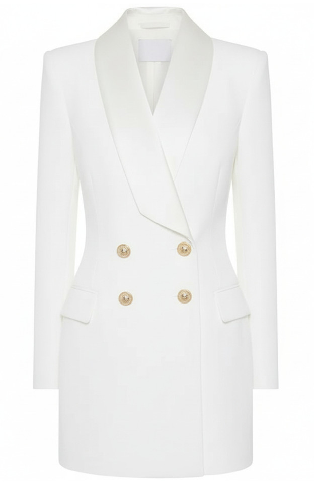 Long Sleeve Blazer Dress White