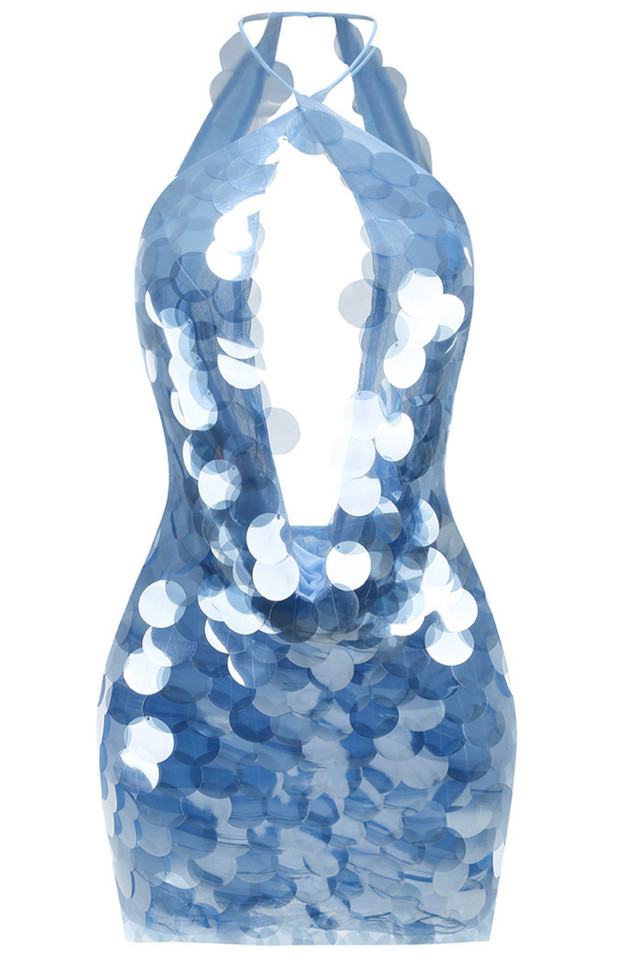 Halter Big Sequin Dress Blue