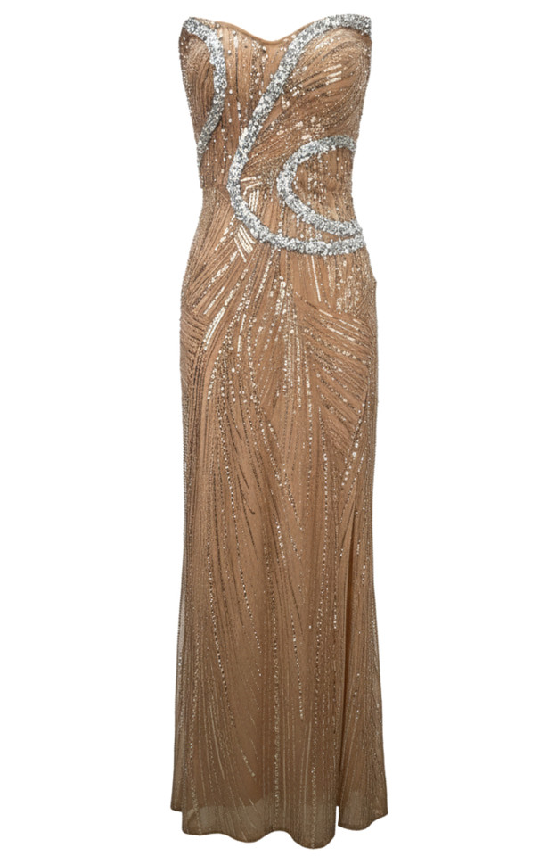 Strapless Sequin Maxi Dress Caramel