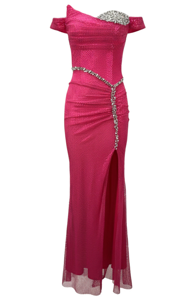 Bardot Crystal Sparkly Maxi Dress Hot Pink