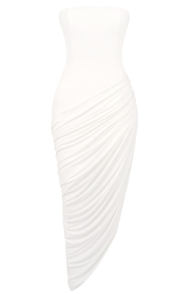 Strapless Draped Corset Maxi Dress White