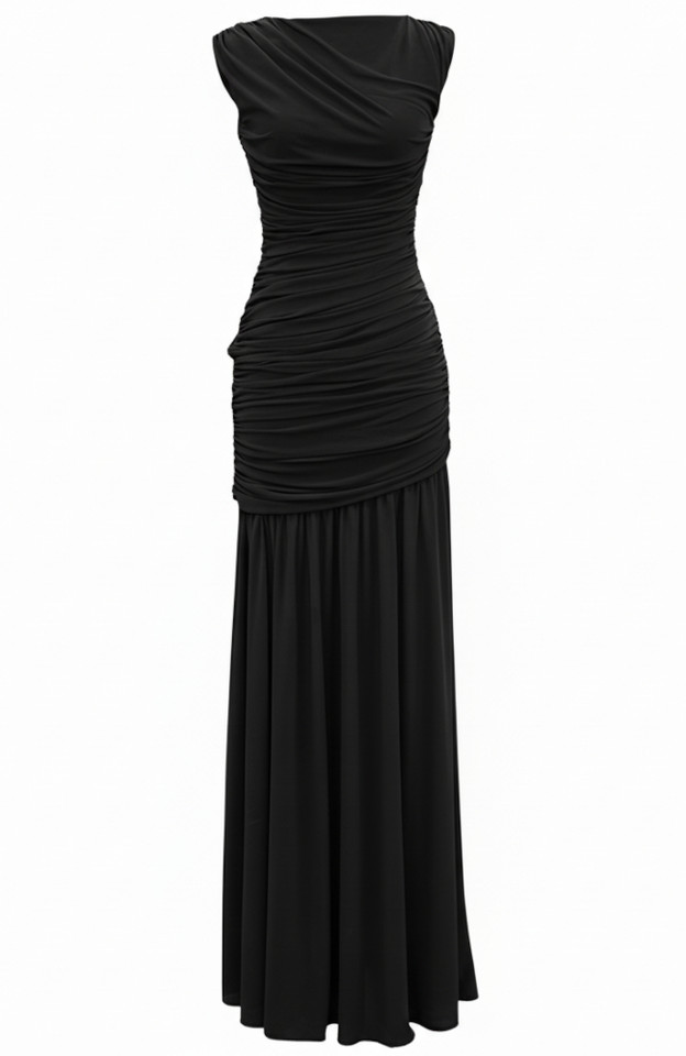 Draped A Line Maxi Dress Black