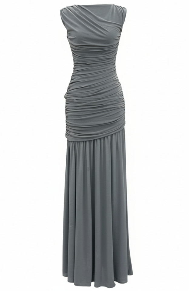 Draped A Line Maxi Dress Grey