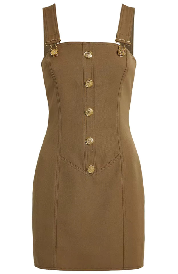 Button Detail Dress Khaki