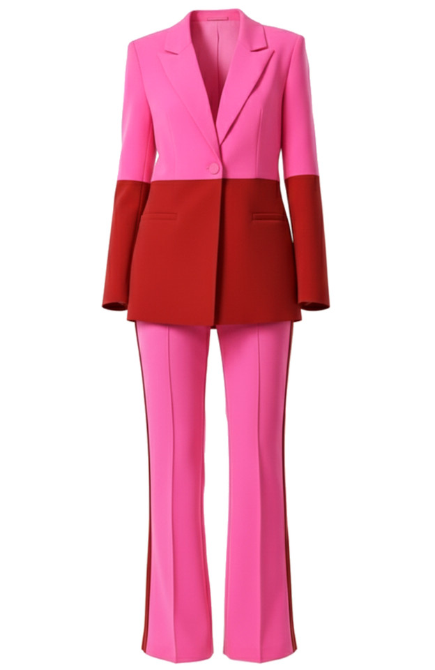 Colorblock Suit Hot Pink Red