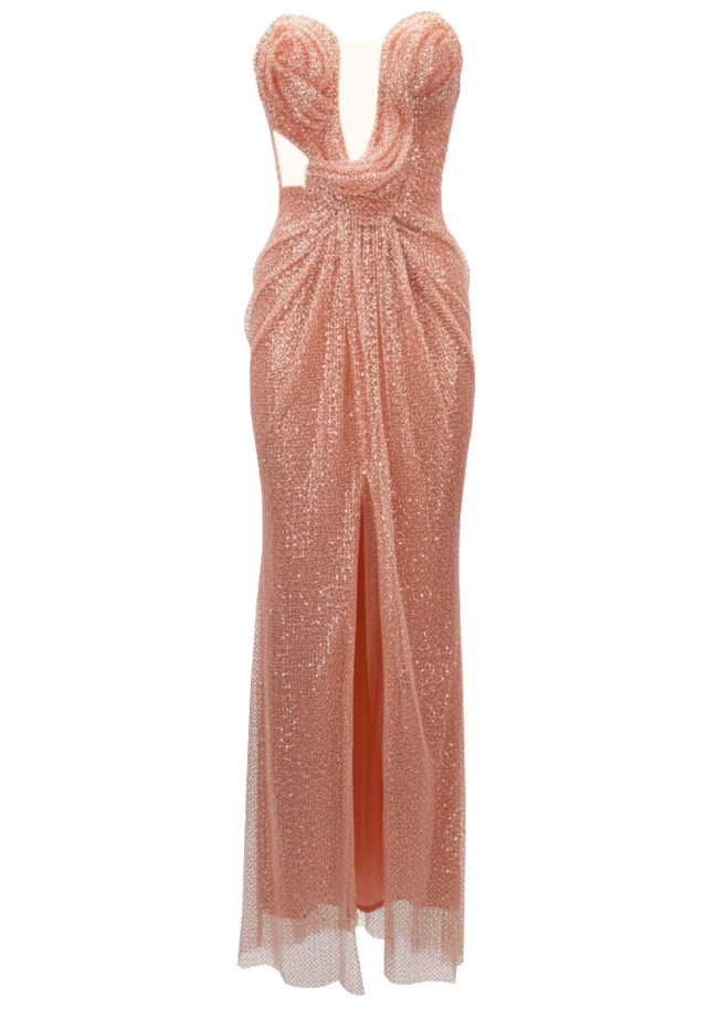 Strapless Draped Detail Maxi Dress Pink