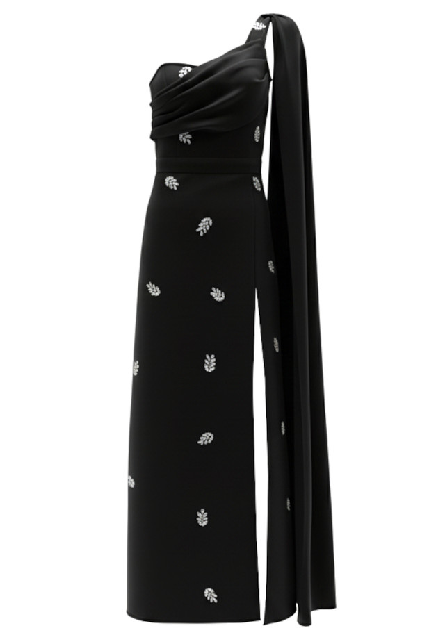 One Shoulder Crystal Detail Maxi Dress Black