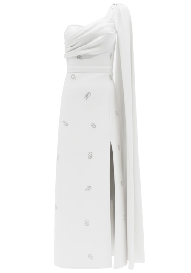 One Shoulder Crystal Detail Maxi Dress White