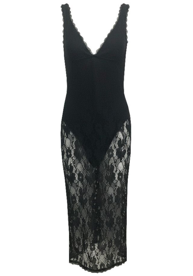 Scalloped Lace Midi Dress Black