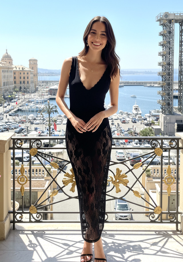 Scalloped Lace Midi Dress Black