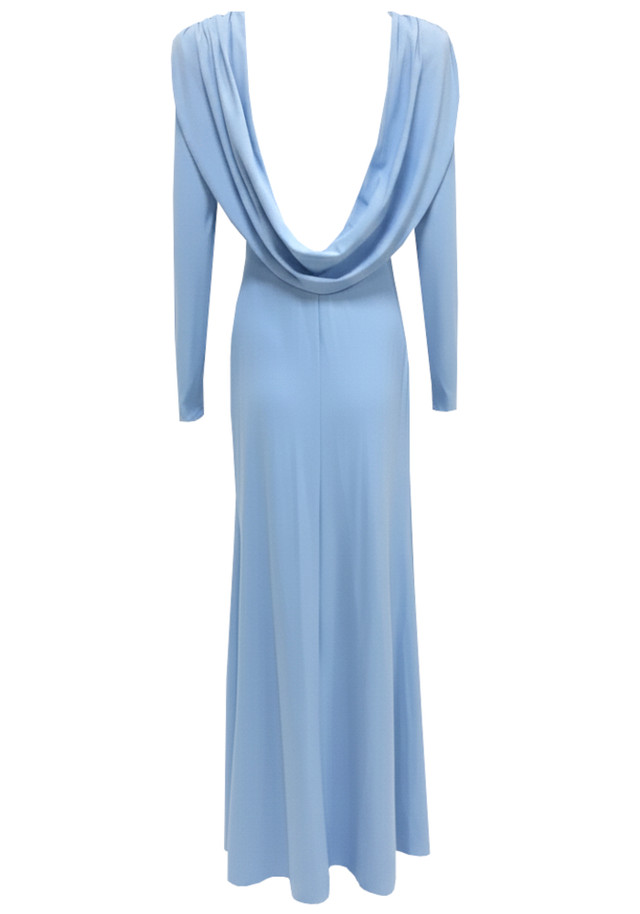 Long Sleeve Draped Back Maxi Dress Blue