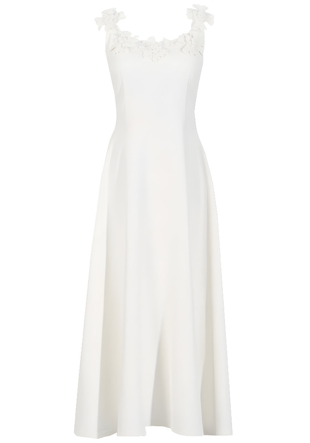 Floral Neckline A Line Midi Dress White