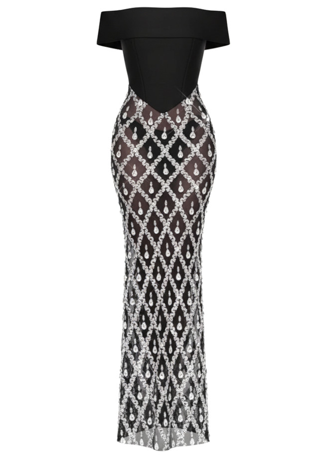 Bardot Crystal Embellished Maxi Dress Black
