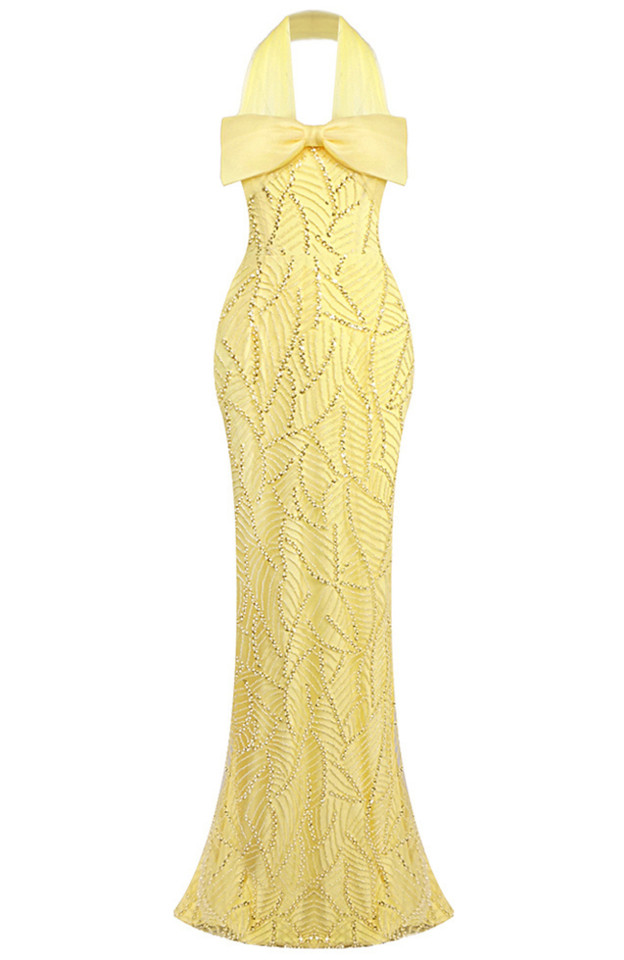 Halter Bow Detail Maxi Dress Yellow