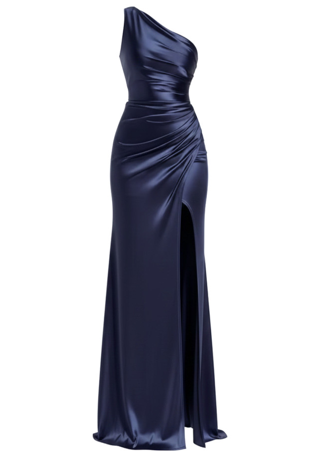 One Shoulder Draped Maxi Dress Navy Blue