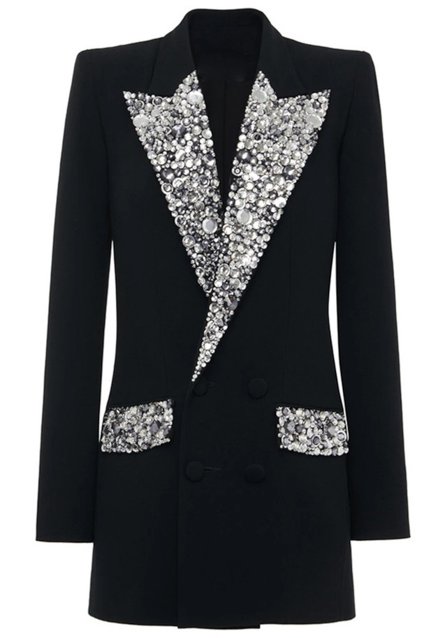 Crystal Lapel Blazer Dress Black
