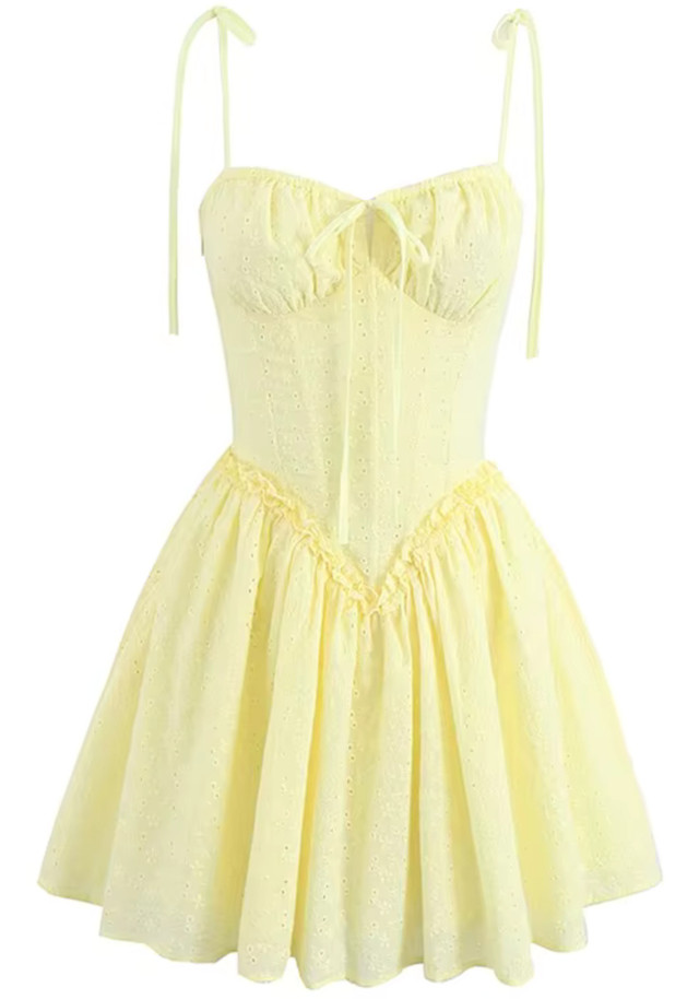 Broderie Corset Skater Dress Yellow