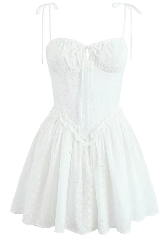 Broderie Corset Skater Dress White