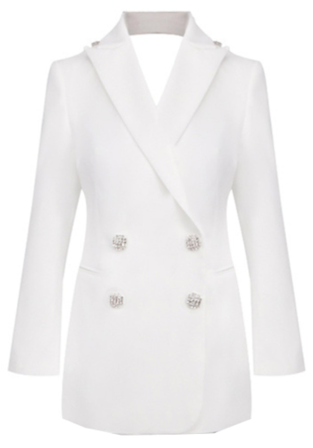 Long Sleeve Backless Blazer White