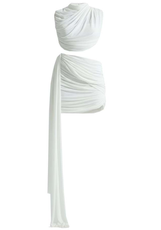 Draped Two Piece Dress White