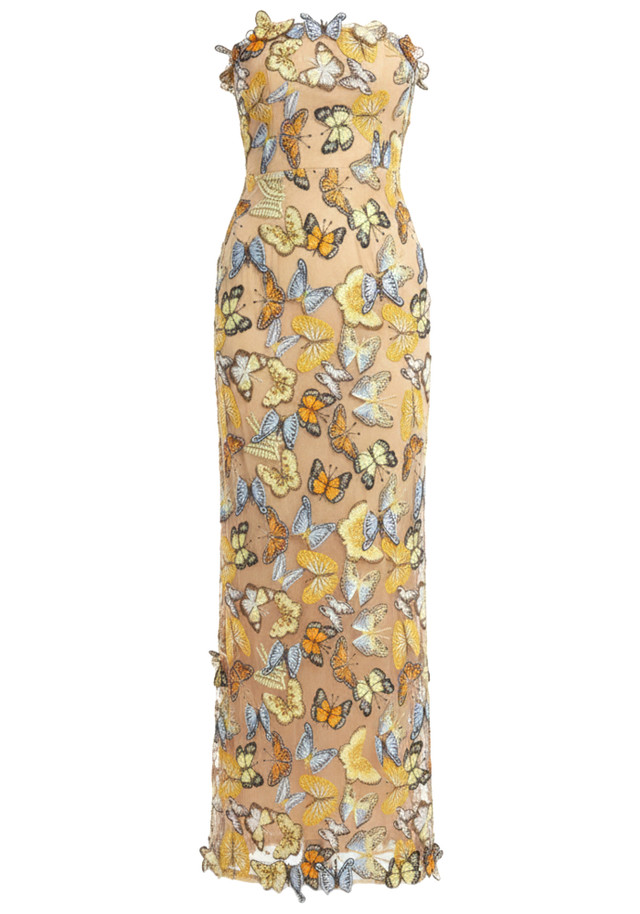 Strapless Butterfly Detail Corset Maxi Dress Yellow