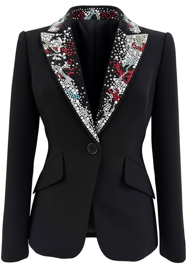 Embellished Lapel Blazer Black