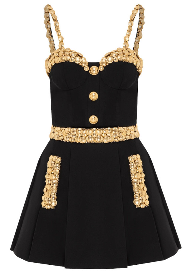 Embellished A Line Dress Black Gold