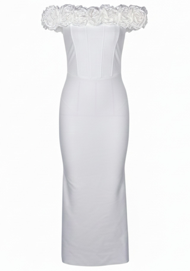 Floral Bardot Midi Dress White