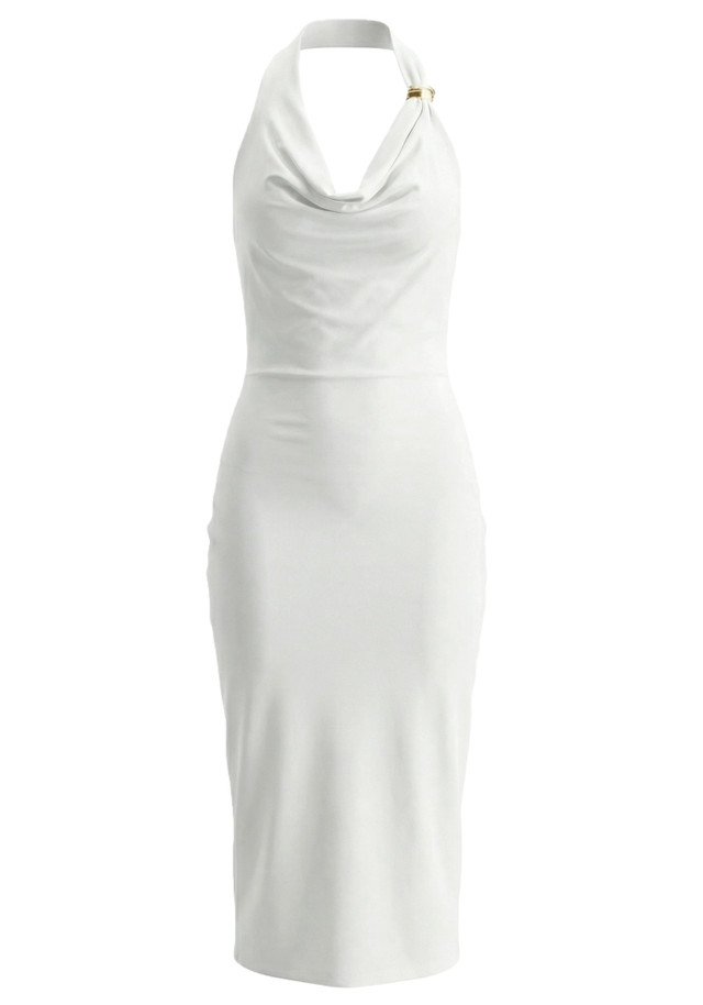 Halter Draped Midi Dress White