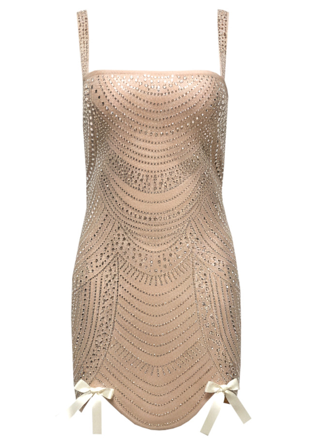 Crystal Bow Detail Dress Nude