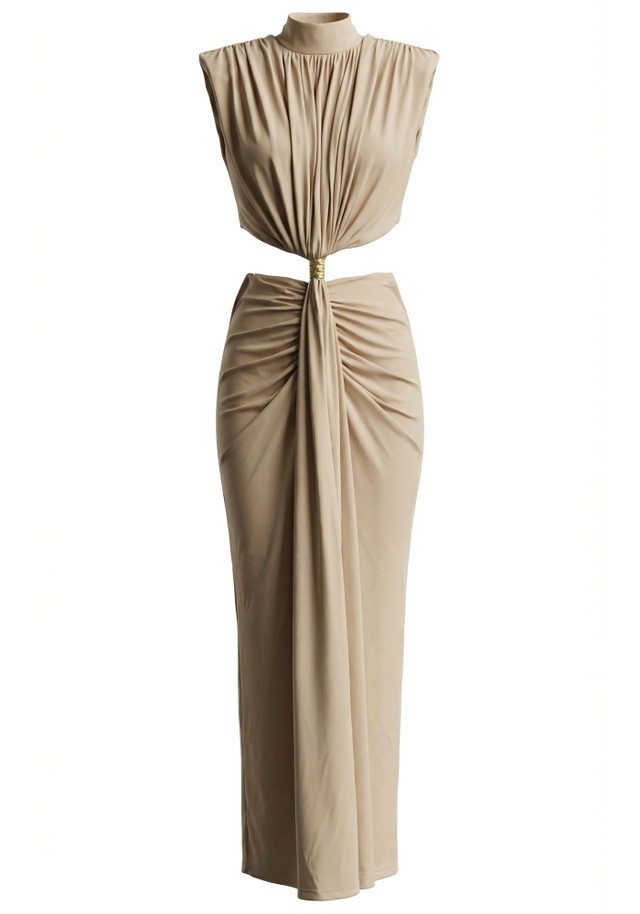 Draped Cut Out Maxi Dress Nude