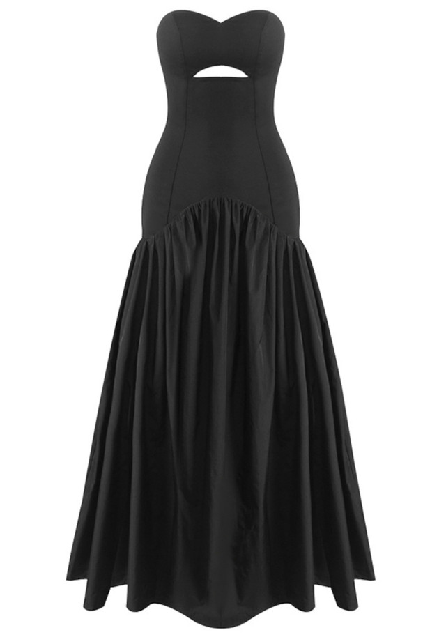 Strapless Cut Out Detail A Line Maxi Dress Black