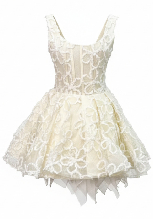 Sequin Floral Skater Dress Ivory