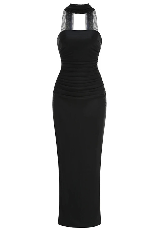 Strapless Scarf Maxi Dress Black