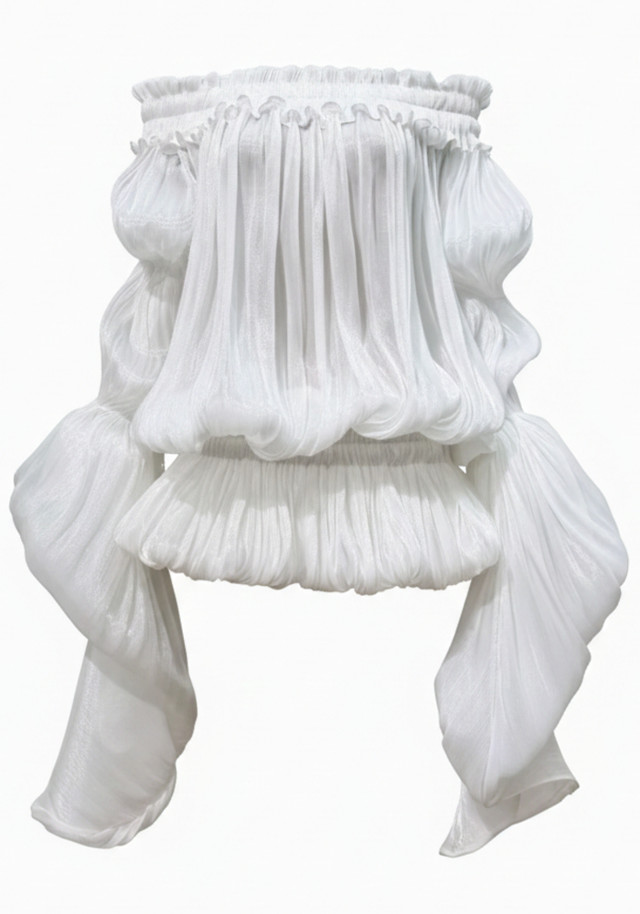 Long Sleeve Bardot Bubble Dress White