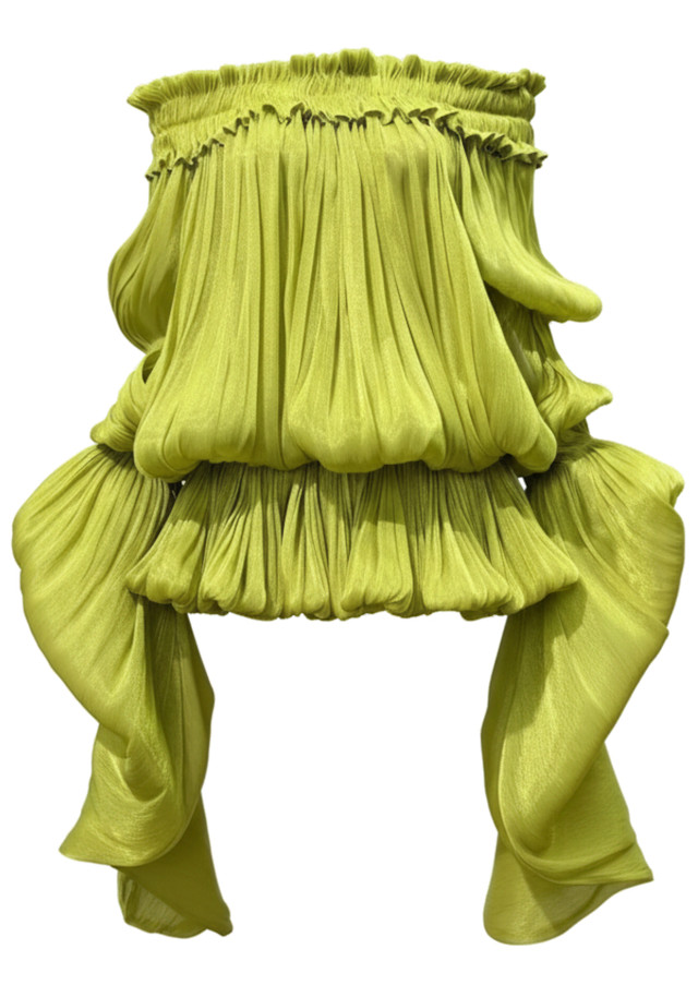 Long Sleeve Bardot Bubble Dress Green