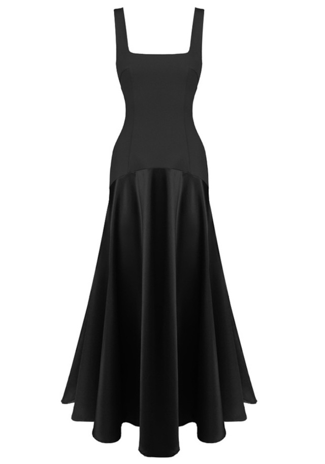 Asymmetric Cut A Line Maxi Dress Black