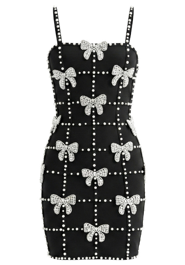Crystal Pearl Embellished Dress Black
