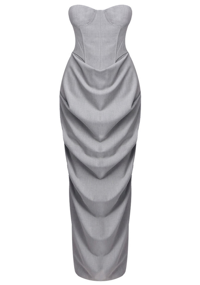 Strapless Draped Two Piece Maxi Dress Grey