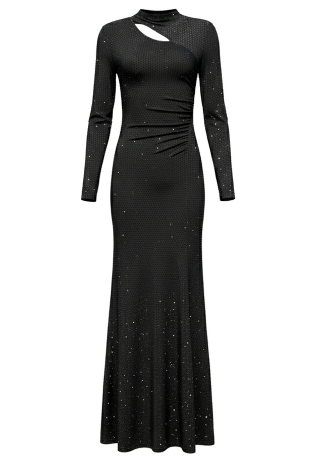 Long Sleeve Cut Out Embellished Maxi Dress Black