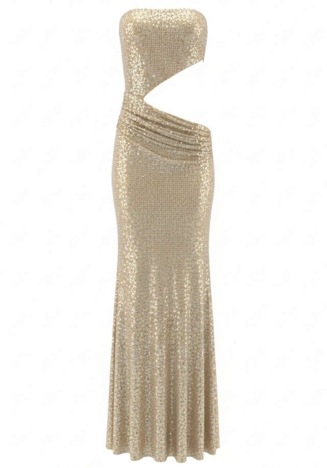 Strapless Sparkly Maxi Dress Nude