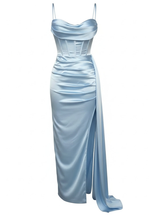 Draped Structured Maxi Dress Light Blue