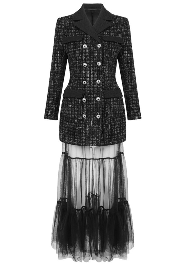 Long Sleeve Blazer Maxi Dress Black